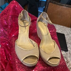 LOFT Beige Peep-Toe Wedge Sandals